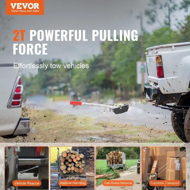 Alt view image 2 of 7 - Power Puller Come Along Winch 2 Ton 4409 lbs Heavy Duty Pull Hoist 2 Hooks
