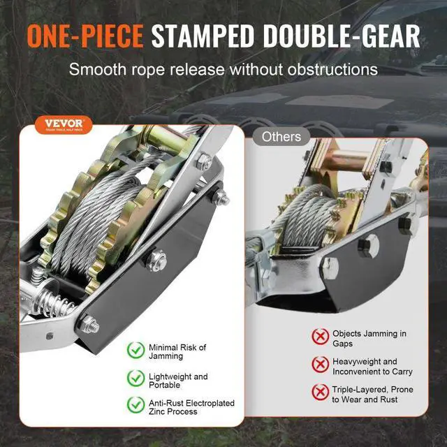 Alt view image 4 of 7 - Power Puller Come Along Winch 2 Ton 4409 lbs Heavy Duty Pull Hoist 2 Hooks