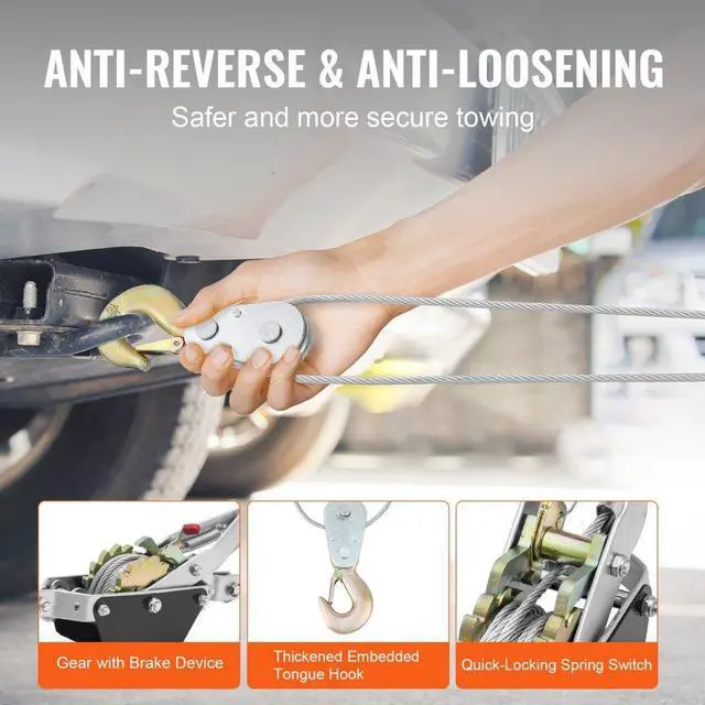 Alt view image 5 of 7 - Power Puller Come Along Winch 2 Ton 4409 lbs Heavy Duty Pull Hoist 2 Hooks