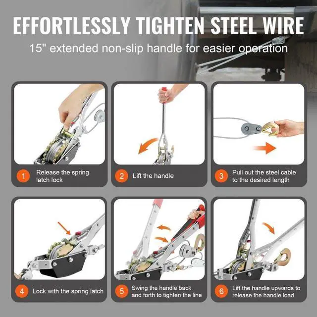 Alt view image 6 of 7 - Power Puller Come Along Winch 2 Ton 4409 lbs Heavy Duty Pull Hoist 2 Hooks