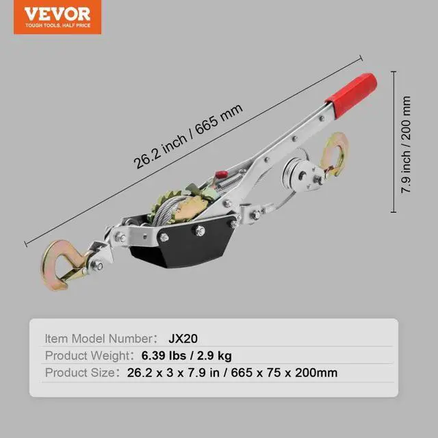 Alt view image 7 of 7 - Power Puller Come Along Winch 2 Ton 4409 lbs Heavy Duty Pull Hoist 2 Hooks