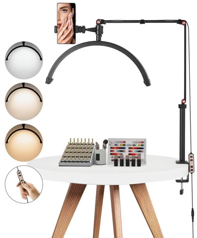 Main image of VEVOR Nail Desk Light 20 W Clip on Half Moon Lash Light with Phone Holder Arched LED