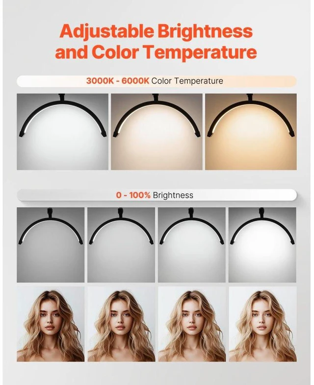 Alt view image 3 of 14 - VEVOR Nail Desk Light 20 W Clip on Half Moon Lash Light with Phone Holder Arched LED