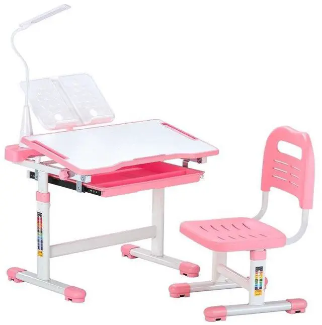 Main image of VEVOR Kids Chair and Desk Set Table Lamp Adjustable Height & Tilted Desktop Pink