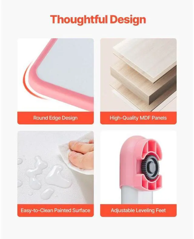 Alt view image 6 of 7 - VEVOR Kids Chair and Desk Set Table Lamp Adjustable Height & Tilted Desktop Pink
