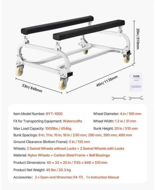 Alt view image 7 of 14 - Watercraft PWC Dolly Boat 1000 lbs Load Capacity Jet Ski Stand Storage Cart