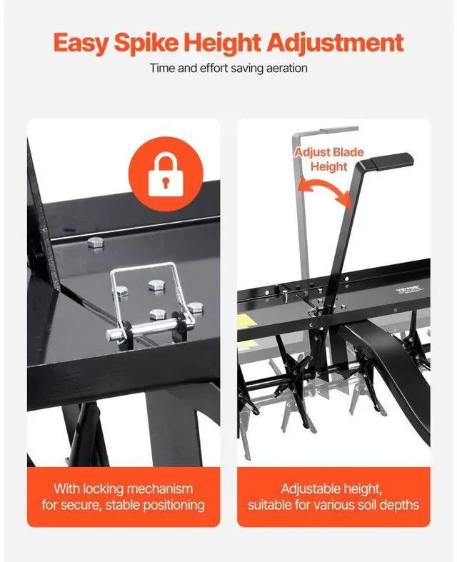 Alt view image 6 of 14 - VEVOR  Tow Behind Plug Aerator, 48-Inch Tow Behind Lawn Plug Aerator with Universal Hitch, Pull Behind Aerator with Iron Spikes Alternately Arranged, Lawn Aerator Tow Behind for Gardens, Lawns, Farms