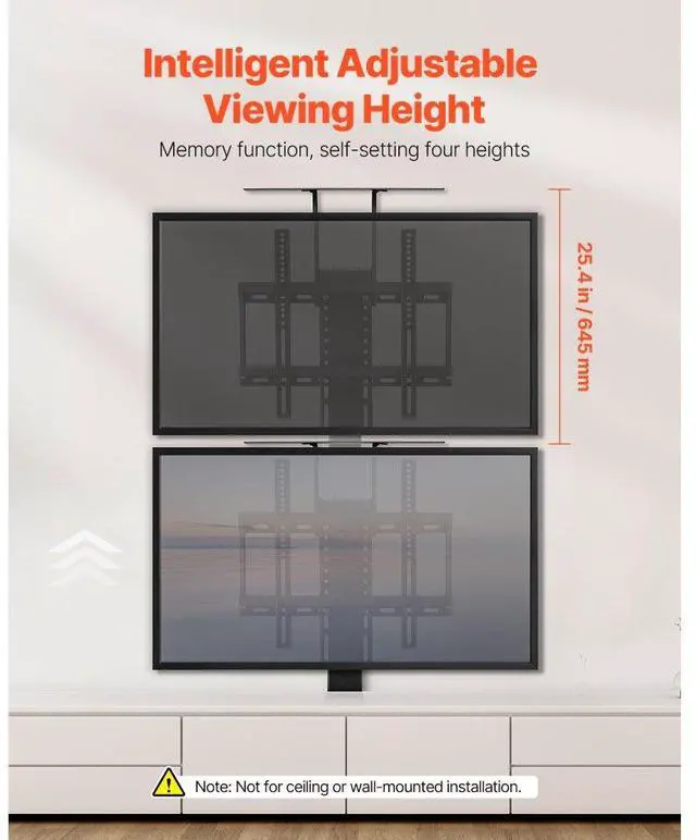 Alt view image 2 of 7 - VEVOR Motorized TV Lift Stand Mount Bracket 132 lbs Load with Remote Control