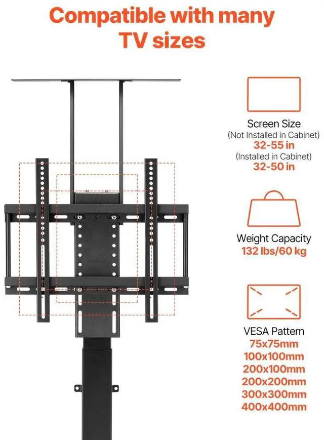 Alt view image 3 of 7 - VEVOR Motorized TV Lift Stand Mount Bracket 132 lbs Load with Remote Control