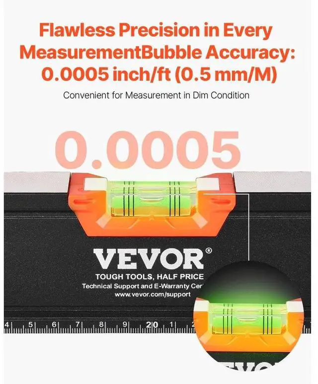 Alt view image 2 of 7 - VEVOR 6-Piece Torpedo Level, 78/48/32/24/16/10 Inch All Magnetic Levels Set, Bubble Vials Ruler for 45/90/180 Degree, Aluminum Alloy Magnetic Box Leveler Tool, Shock-Resistance, SAE and Metric Scale