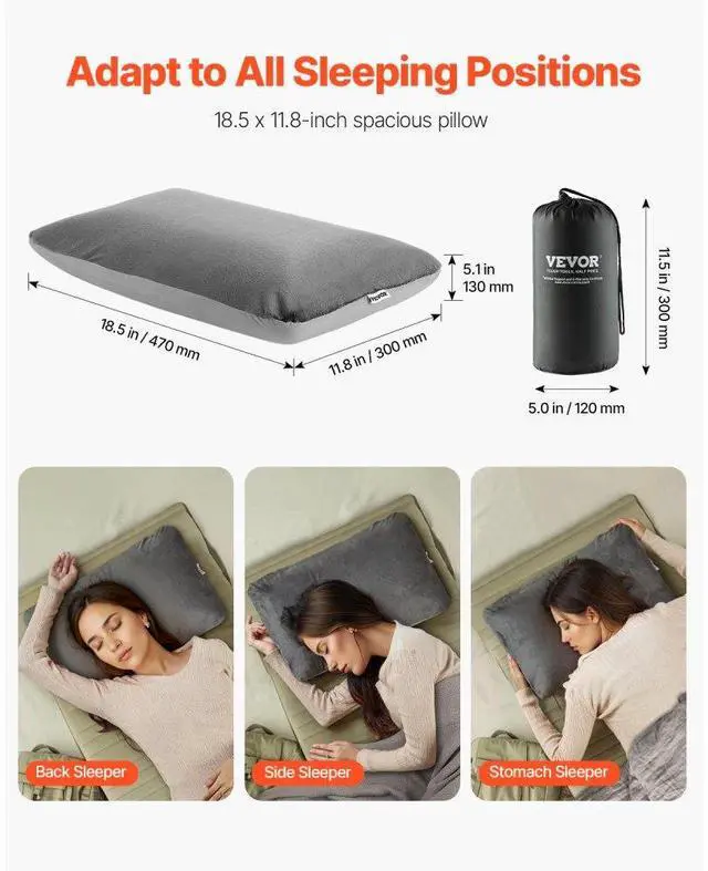 Alt view image 4 of 7 - VEVOR Camping Pillow Lightweight Portable Travel Pillow Memory Foam & Washable Cover