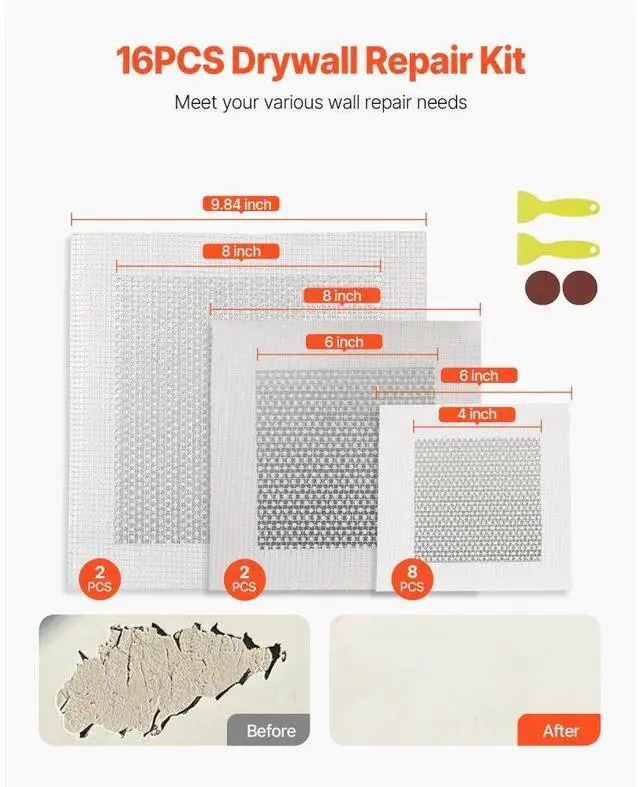 Alt view image 2 of 7 - VEVOR 16PCS Drywall Repair Kit 4/6/8-inch Self-Adhesive Dry Wall Repair Patch Kit