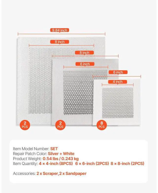 Alt view image 7 of 7 - VEVOR 16PCS Drywall Repair Kit 4/6/8-inch Self-Adhesive Dry Wall Repair Patch Kit