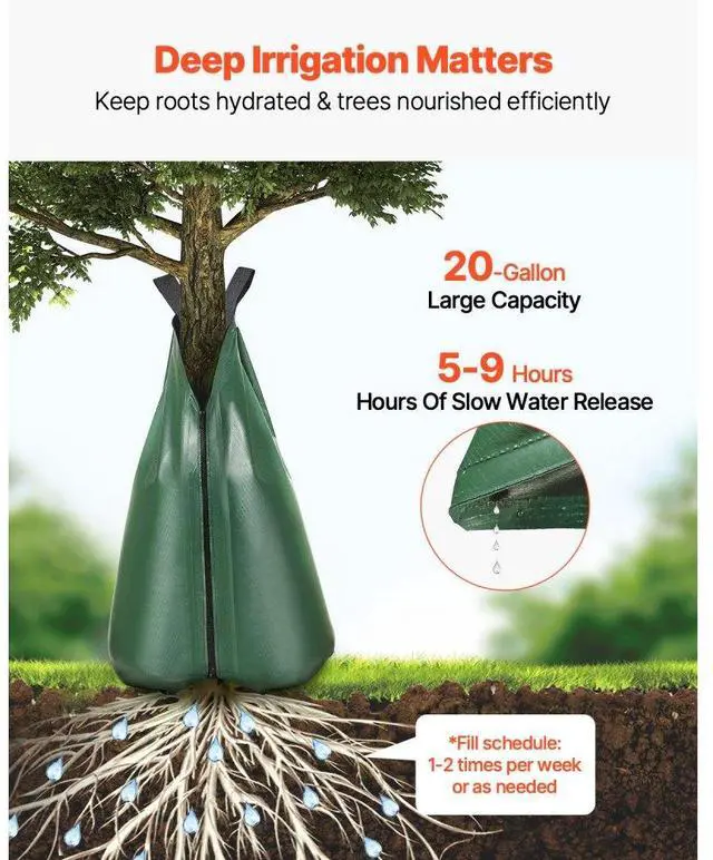Alt view image 2 of 7 - VEVOR Tree Watering Bag Slow Release 4 Pack 20 Gallons, Water Bags for Trees, Refillable Tree Drip Irrigation Bags with Zipper, Durable Tree Watering System for Deep Root Targeting