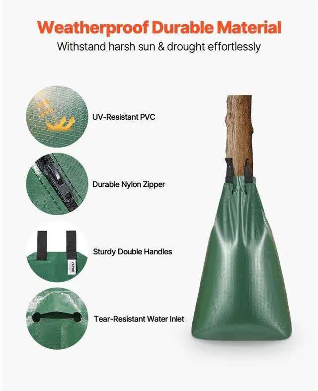 Alt view image 3 of 7 - VEVOR Tree Watering Bag Slow Release 4 Pack 20 Gallons, Water Bags for Trees, Refillable Tree Drip Irrigation Bags with Zipper, Durable Tree Watering System for Deep Root Targeting