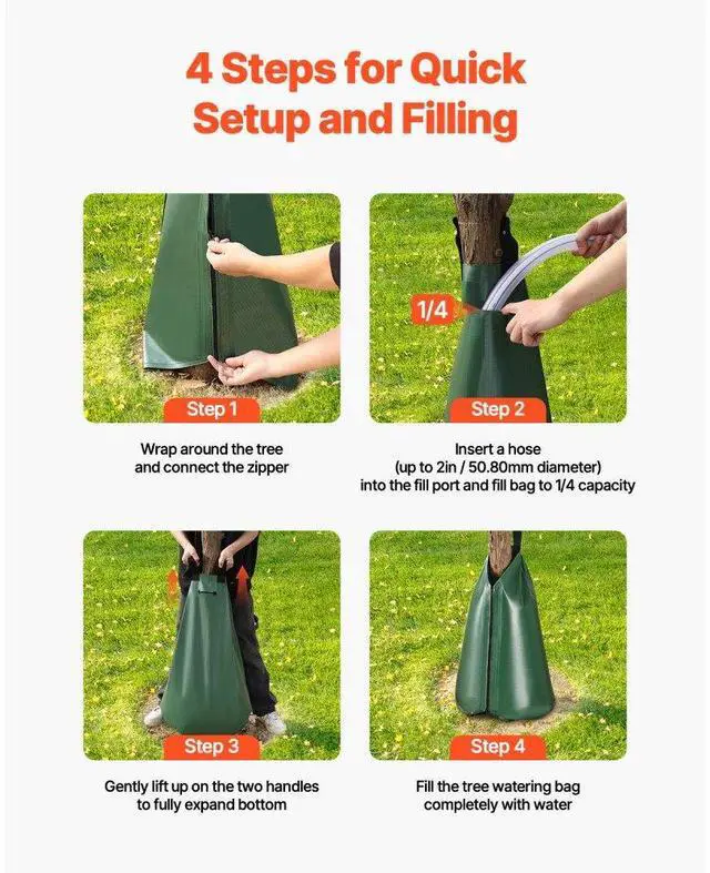 Alt view image 6 of 7 - VEVOR Tree Watering Bag Slow Release 4 Pack 20 Gallons, Water Bags for Trees, Refillable Tree Drip Irrigation Bags with Zipper, Durable Tree Watering System for Deep Root Targeting