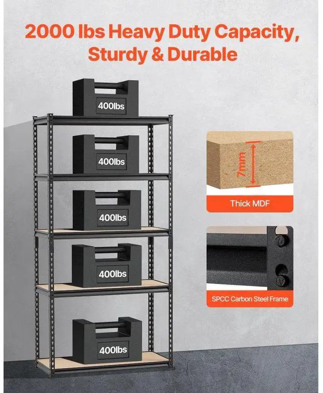 Alt view image 2 of 7 - VEVOR Storage Shelves 16" D x 36" W x 71.4" H 5-tier Garage Storage Shelving