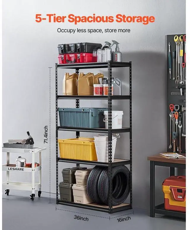 Alt view image 3 of 7 - VEVOR Storage Shelves 16" D x 36" W x 71.4" H 5-tier Garage Storage Shelving