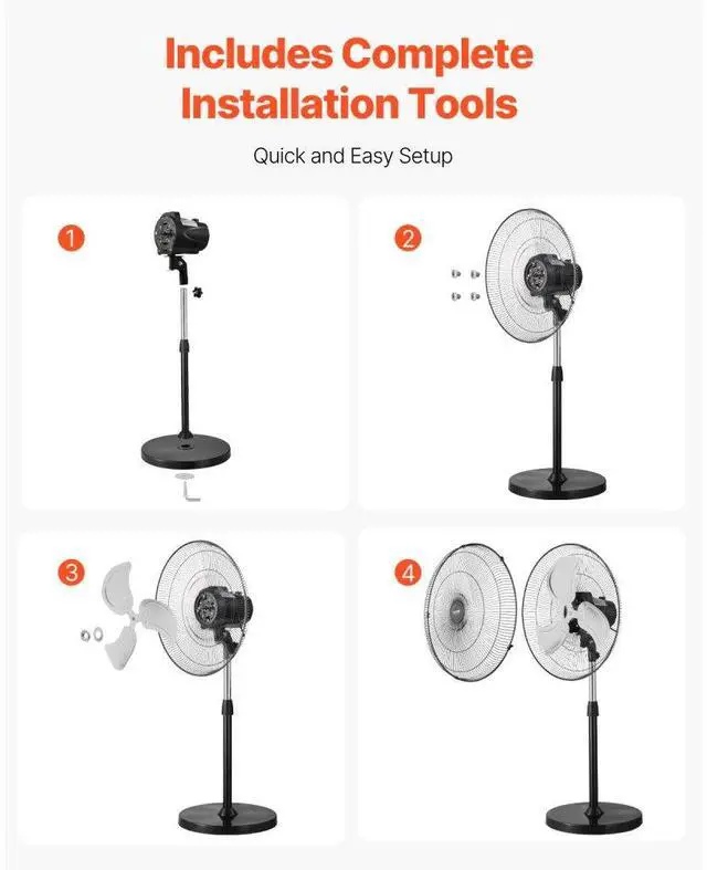 Alt view image 6 of 7 - VEVOR 18" Industrial Pedestal Fan 3-Speed Oscillating Fan with Adjustable Height