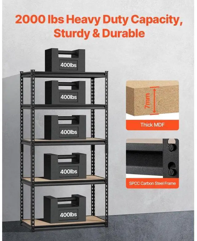 Alt view image 2 of 7 - VEVOR Storage Shelves 16" D x 32" W x 62.8" H 5-tier Garage Storage Shelving