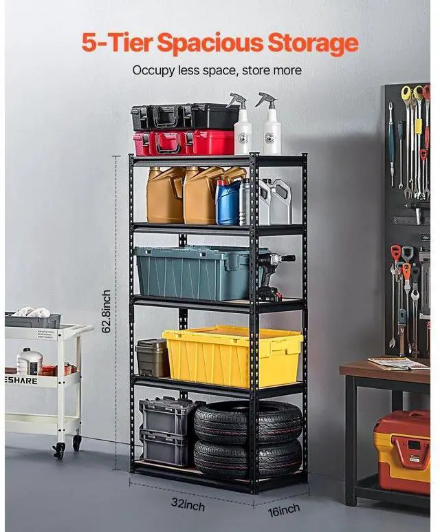 Alt view image 3 of 7 - VEVOR Storage Shelves 16" D x 32" W x 62.8" H 5-tier Garage Storage Shelving