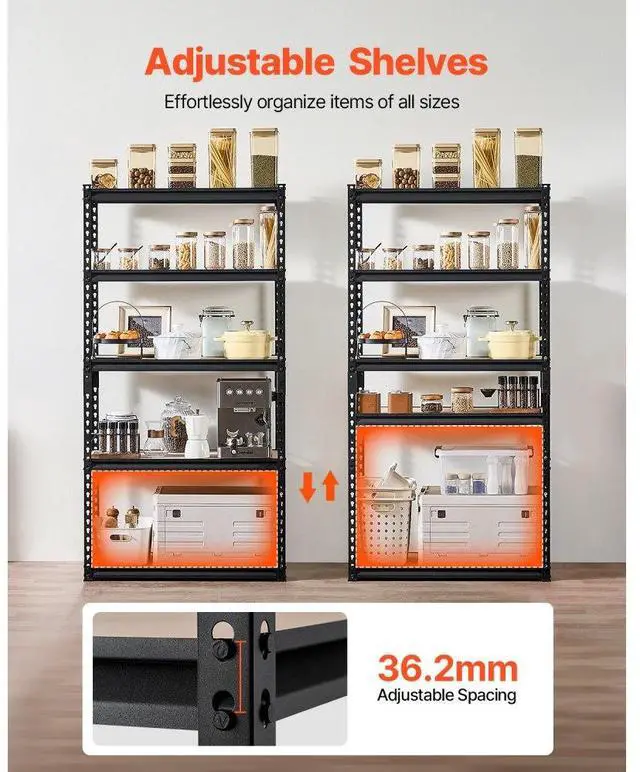 Alt view image 4 of 7 - VEVOR Storage Shelves 16" D x 32" W x 62.8" H 5-tier Garage Storage Shelving