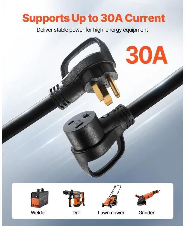 Alt view image 2 of 7 - VEVOR 30A Generator Extension Cord 25 ft 250V NEMA 6-50P to 6-50R 7500W Power Cable