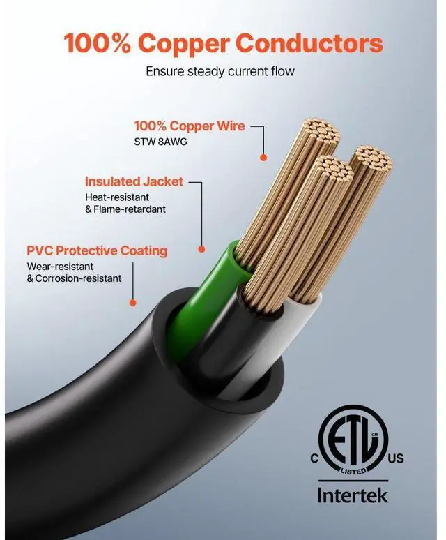 Alt view image 3 of 7 - VEVOR 30A Generator Extension Cord 25 ft 250V NEMA 6-50P to 6-50R 7500W Power Cable