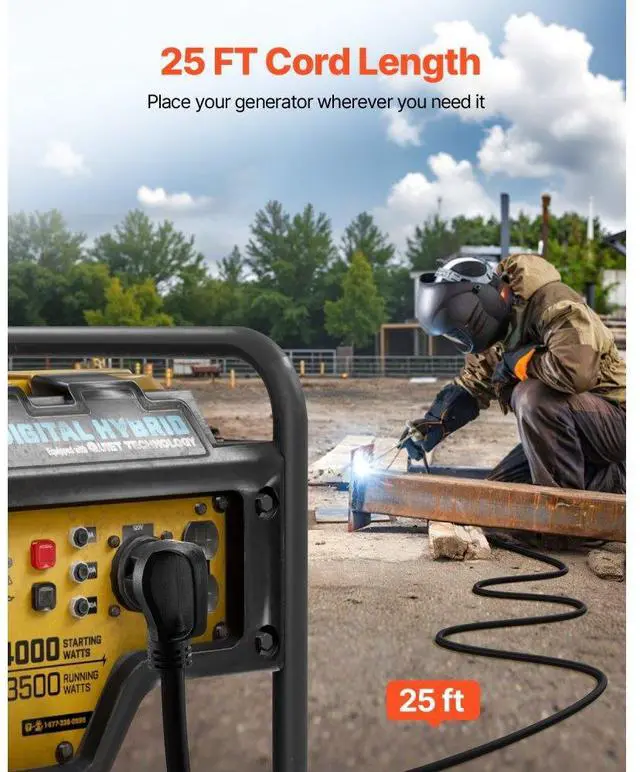 Alt view image 4 of 7 - VEVOR 30A Generator Extension Cord 25 ft 250V NEMA 6-50P to 6-50R 7500W Power Cable