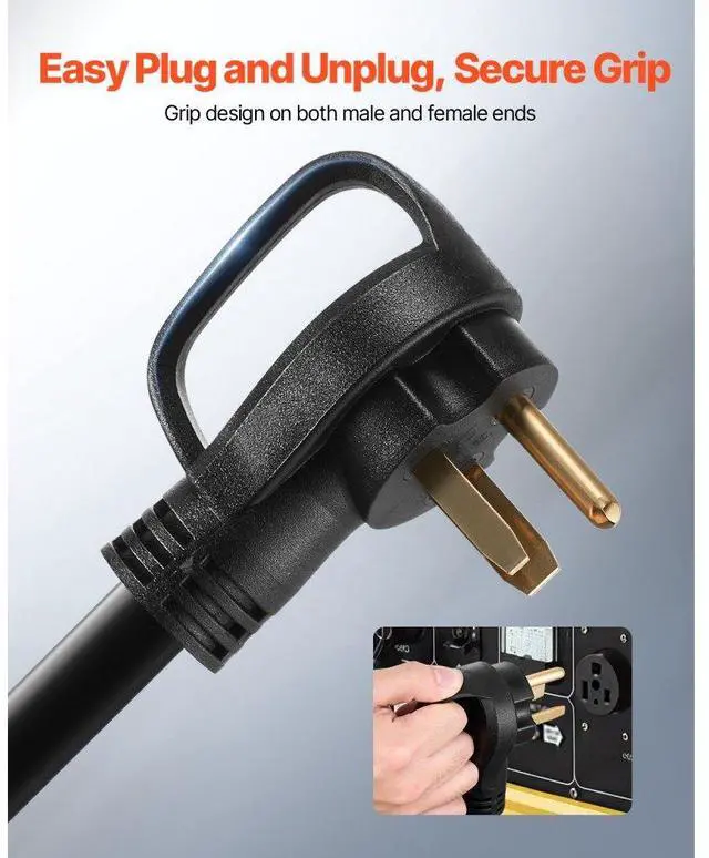 Alt view image 6 of 7 - VEVOR 30A Generator Extension Cord 25 ft 250V NEMA 6-50P to 6-50R 7500W Power Cable