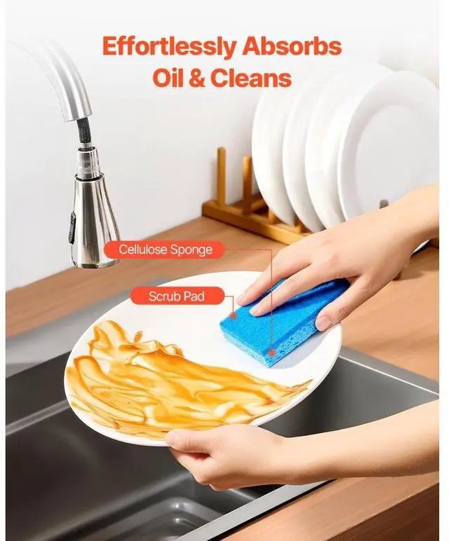 Alt view image 2 of 14 - VEVOR Sponges, 12 Pcs Durable Natural Kitchen Sponges with Cellulose & Scrub Pad, Easy-to-Rinse Cleaning Sponges with Honeycomb Structure & Quick Water Absorption, Fit for Home Cleaning