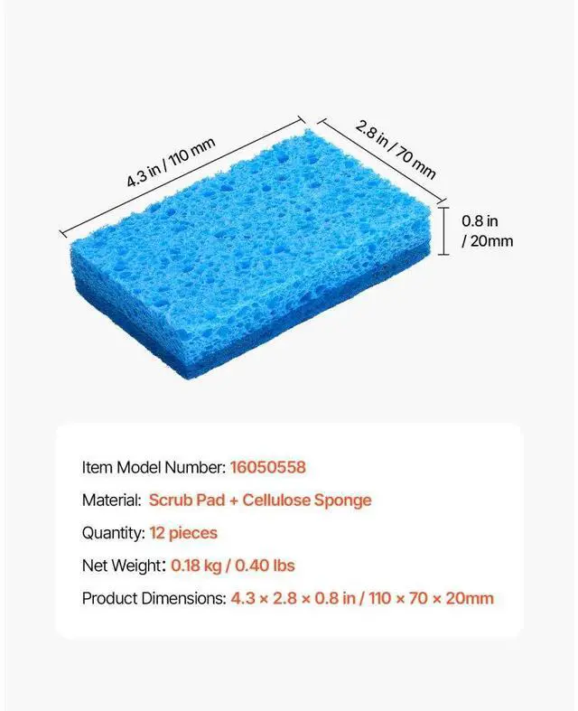 Alt view image 7 of 14 - VEVOR Sponges, 12 Pcs Durable Natural Kitchen Sponges with Cellulose & Scrub Pad, Easy-to-Rinse Cleaning Sponges with Honeycomb Structure & Quick Water Absorption, Fit for Home Cleaning
