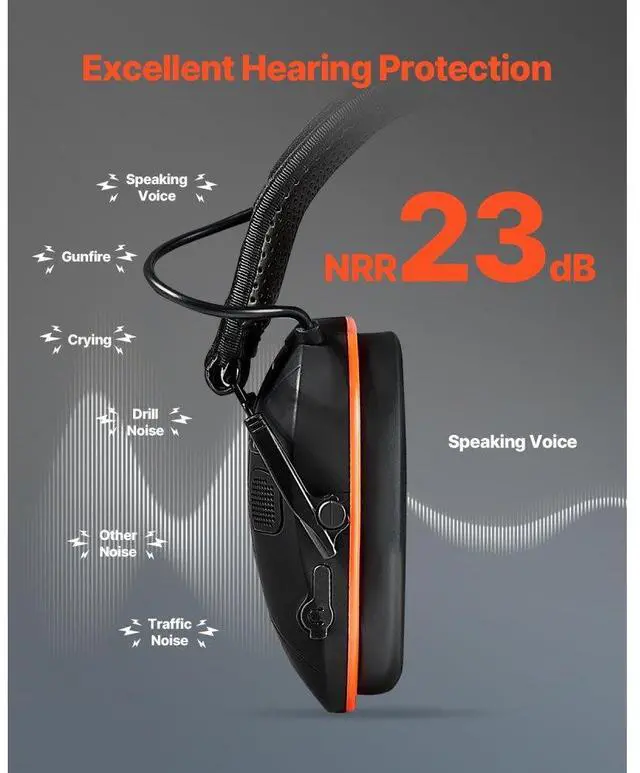 Alt view image 3 of 14 - VEVOR Safety Earmuffs Bluetooth Hearing Protection Ear Muffs Noise Reduction NRR23dB