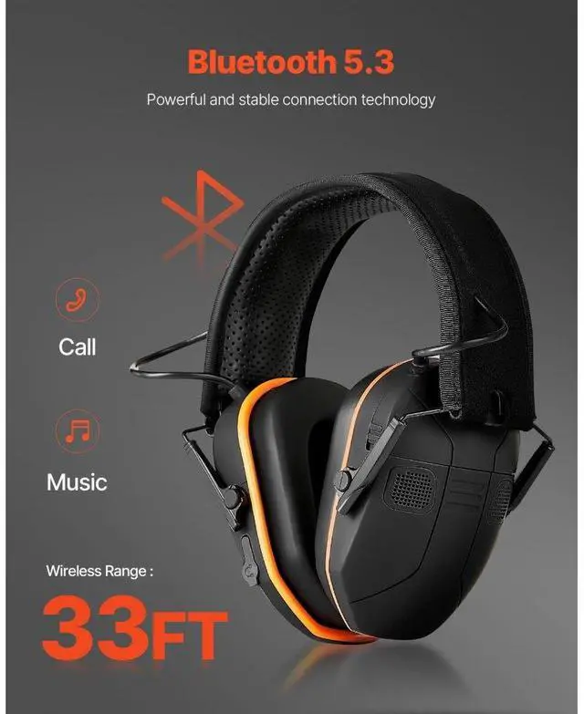 Alt view image 4 of 14 - VEVOR Safety Earmuffs Bluetooth Hearing Protection Ear Muffs Noise Reduction NRR23dB