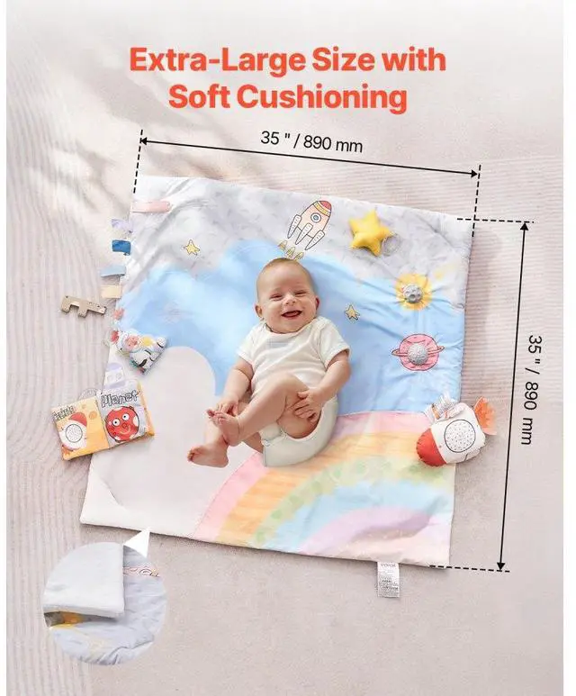 Alt view image 4 of 7 - VEVOR Baby Play Gym Mat Tummy Time Activity Mat with 6 Sensory Toys 35.0" x 35.0"