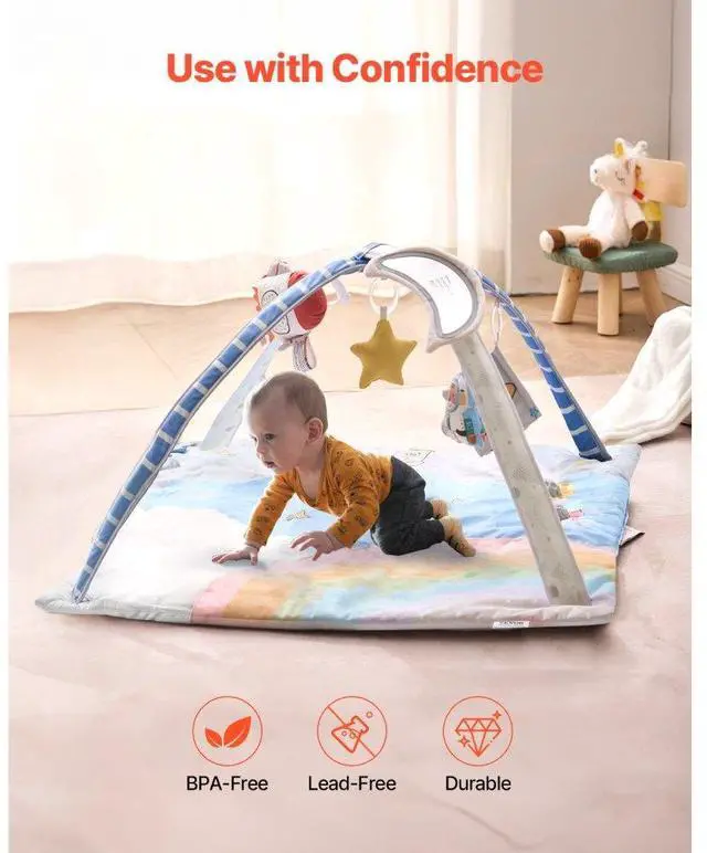 Alt view image 5 of 7 - VEVOR Baby Play Gym Mat Tummy Time Activity Mat with 6 Sensory Toys 35.0" x 35.0"