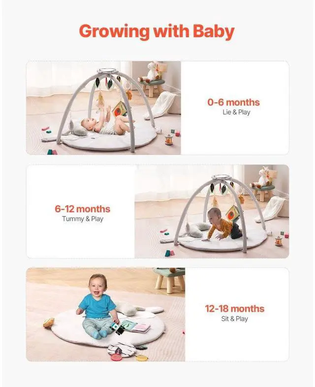 Alt view image 2 of 7 - VEVOR Baby Play Gym Mat Tummy Time Activity Mat with 5 Sensory Toys 39.1" x 32.7"