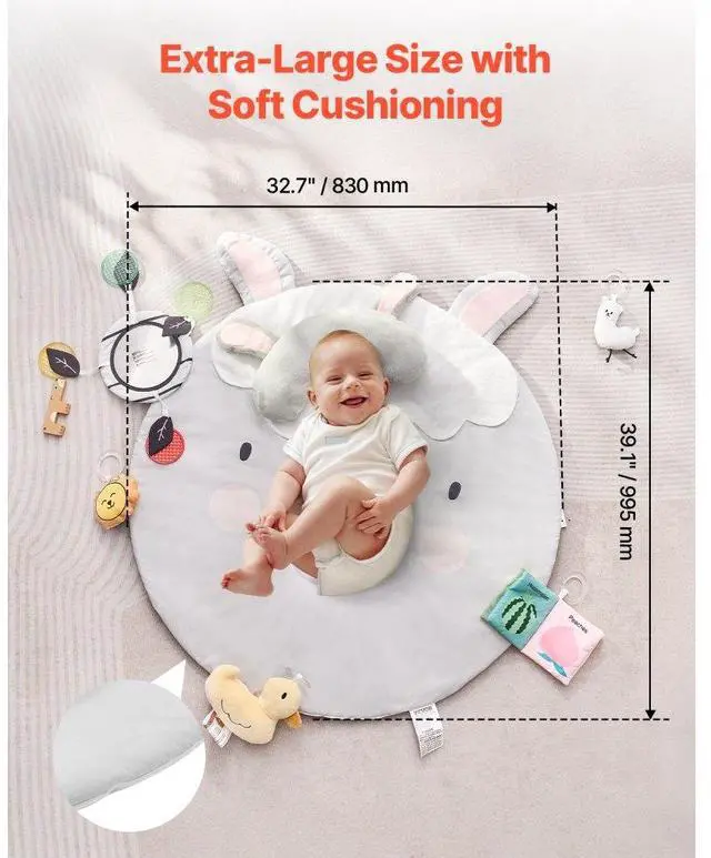 Alt view image 4 of 7 - VEVOR Baby Play Gym Mat Tummy Time Activity Mat with 5 Sensory Toys 39.1" x 32.7"