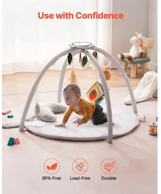 Alt view image 5 of 7 - VEVOR Baby Play Gym Mat Tummy Time Activity Mat with 5 Sensory Toys 39.1" x 32.7"