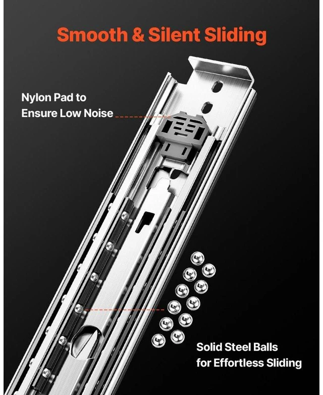Alt view image 4 of 8 - VEVOR 1 Pair 18-60 in Soft-Close Drawer Slides Ball Bearing Full Extension