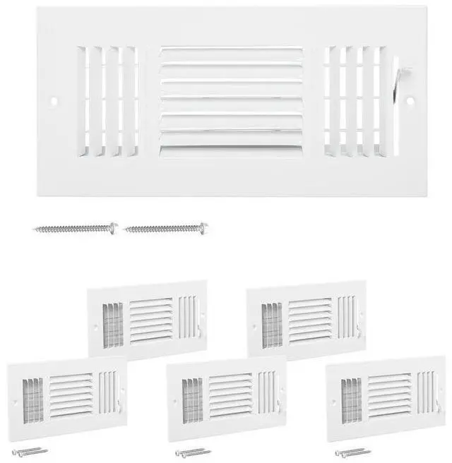 Main image of VEVOR 4 x 10 Inch Floor Registers, 6-Pack Floor Vents, HVAC 3-Direction Iron Vent Grilles for Home/Office Wall & Ceiling, Rustproof Anti-Peeling Air Vents Deflector Adjustable with Metal Damper, White