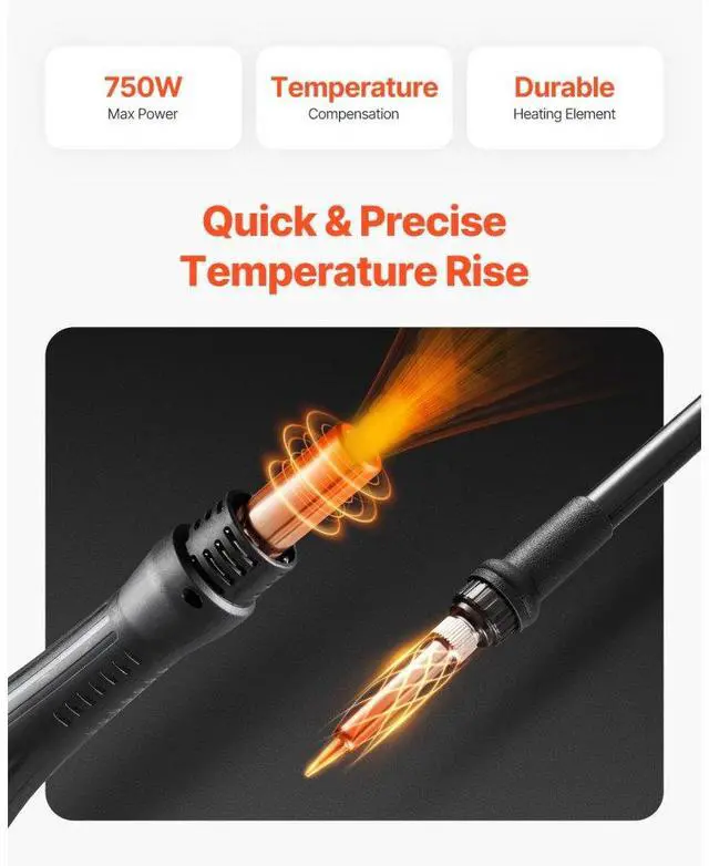 Alt view image 3 of 7 - VEVOR 2-in-1 Hot Air Rework & Soldering Station 750W with Adjustable Temp LED Digital