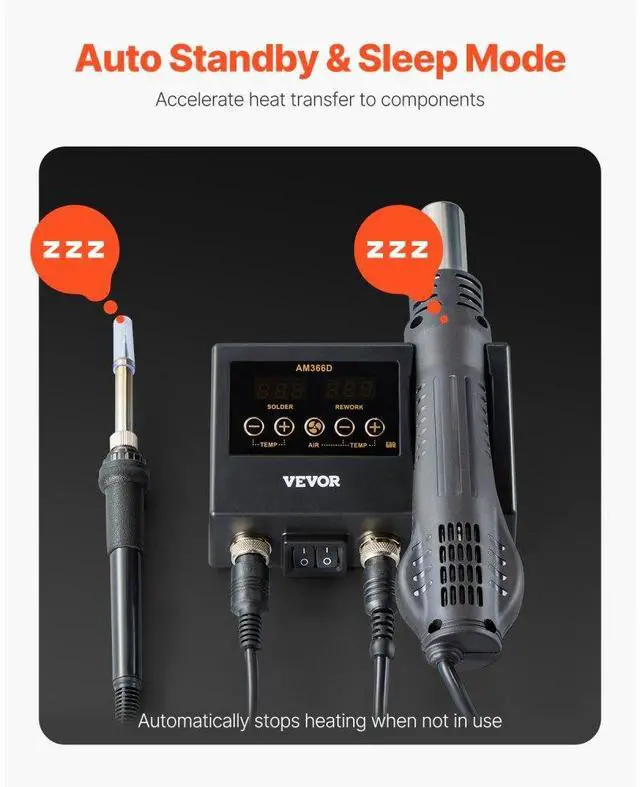 Alt view image 5 of 7 - VEVOR 2-in-1 Hot Air Rework & Soldering Station 750W with Adjustable Temp LED Digital