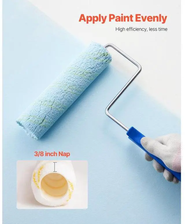 Alt view image 2 of 6 - VEVOR Paint Roller Kit 19 Pcs Paint Roller Set 4" & 9" Paint Rollers with Paint Tray