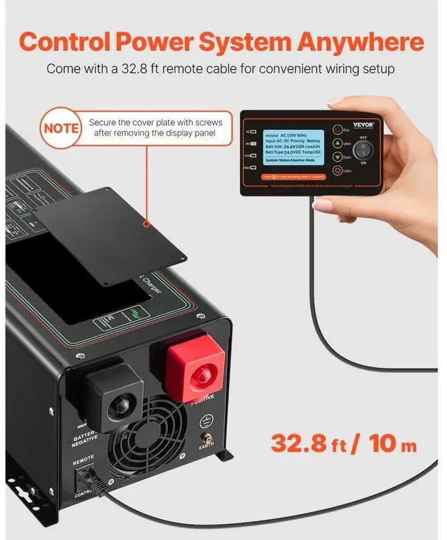 Alt view image 5 of 7 - VEVOR 3000W Pure Sine Wave Inverter Charger DC 24V to AC 120V Power Inverter