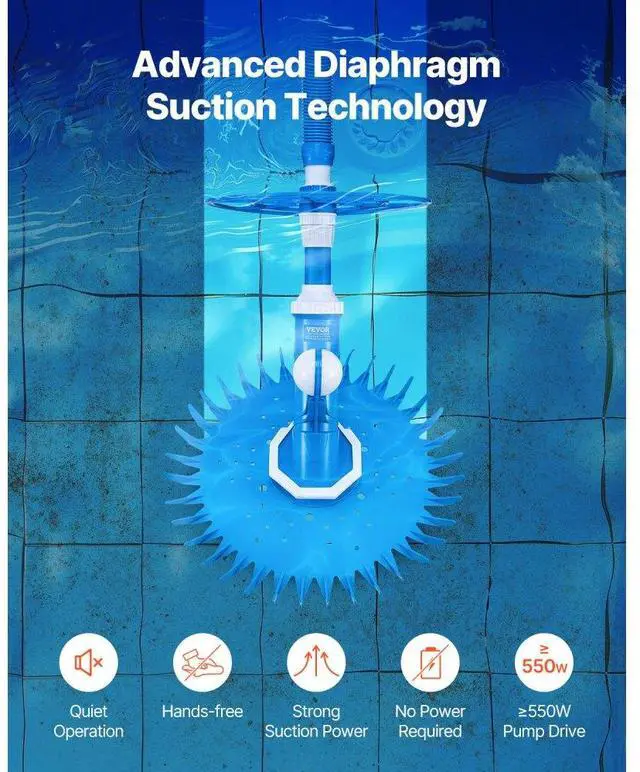 Alt view image 3 of 7 - VEVOR Suction Pool Cleaner, Automatic Pool Vacuum Cleaner, Suction Side Automatic Pool Cleaner, Suction Vacuum Pool Sweeper with 12 Hoses, for In-ground Pool and Above-Ground Pool Up to 20 x 35 ft