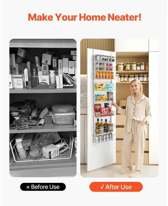 Alt view image 6 of 7 - VEVOR 8-Tier Over the Door Pantry Organizer Hanging Storage Rack Adjustable Kitchen