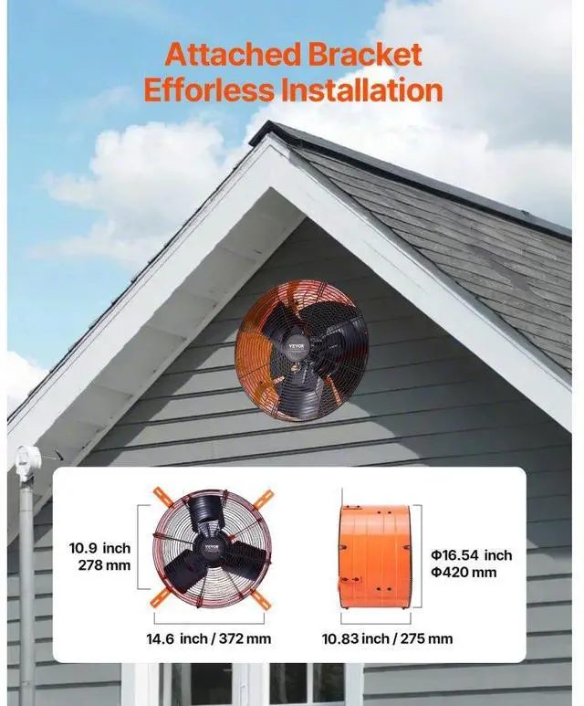 Alt view image 6 of 7 - VEVOR 16 Inch Gable Mount Fan 2940 CFM Attic Exhaust Fan with Adjustable Thermostat