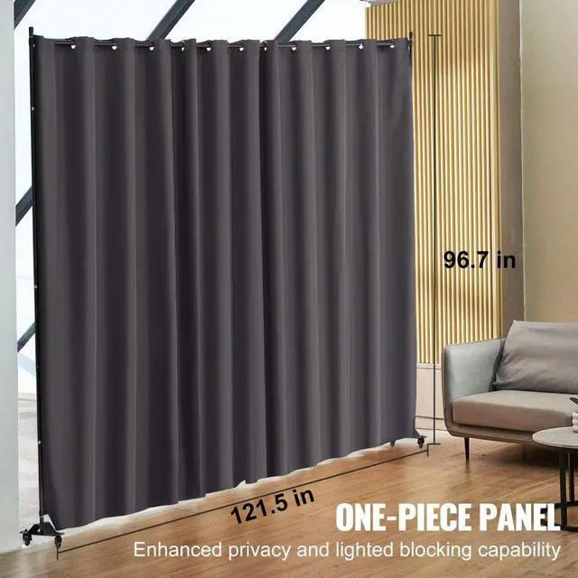Alt view image 2 of 7 - VEVOR Room Divider, Portable Panel Room Divider with Wheels Curtain Divider Stand, Freestanding Room Divider Privacy Screen for Office, Bedroom, Dining Room, Study