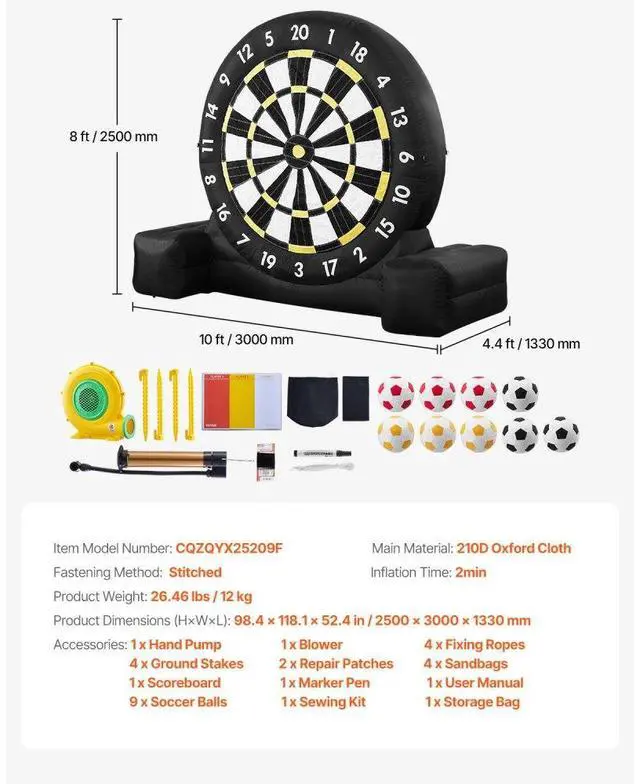 Alt view image 7 of 7 - Inflatable Soccer Dart Board over 8 ft High with 9 Kick Balls & Air Pump